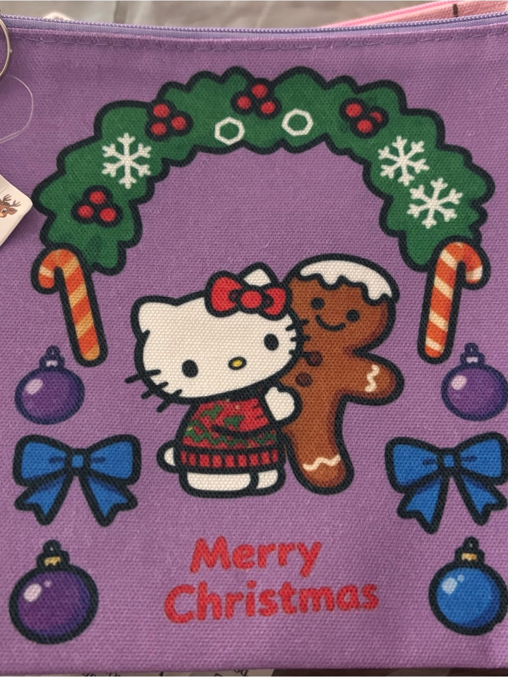 Hello Kitty Purple Holiday Wreath Pouch with Gingerbread